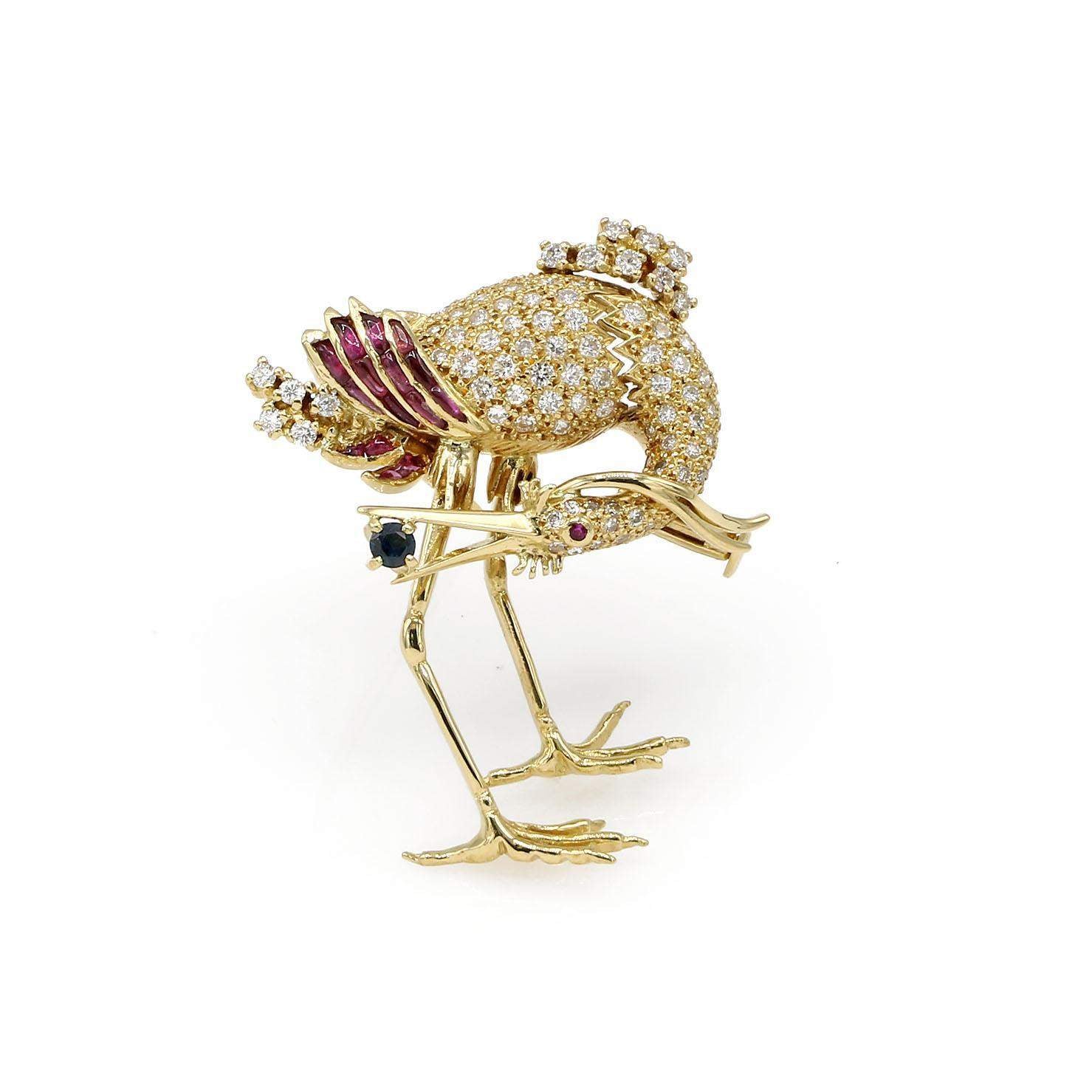 WHIMSICAL GEMSTONE BIRD BROOCH