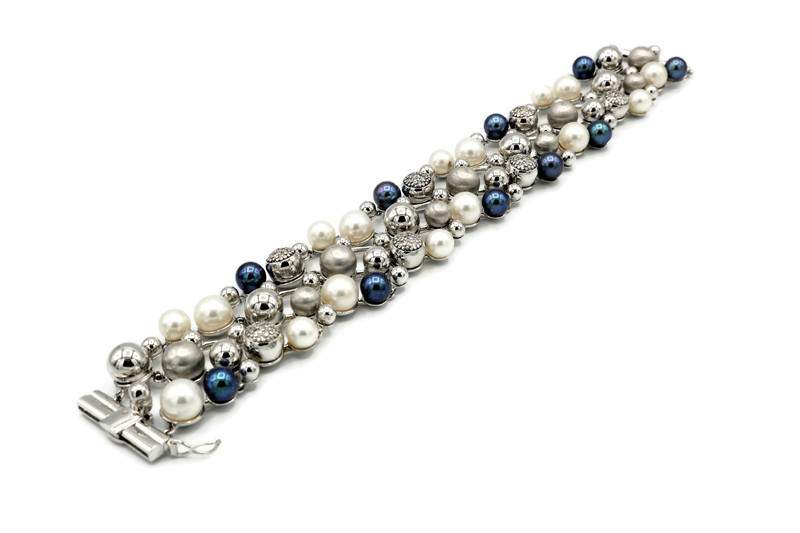 MULTI COLORED PEARL AND DIAMOND BRACELET