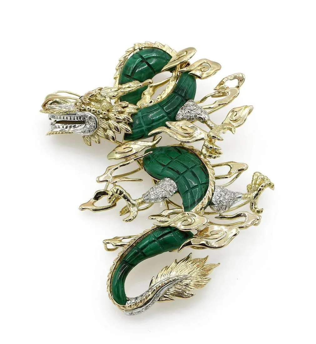 MALACHITE DRAGON BROOCH