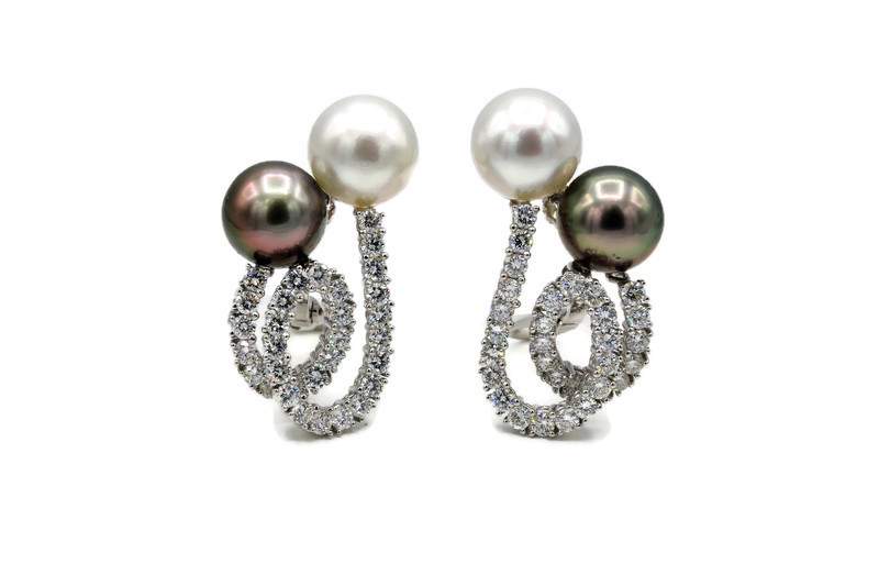 PLATINUM PEARL AND DIAMOND EARRINGS