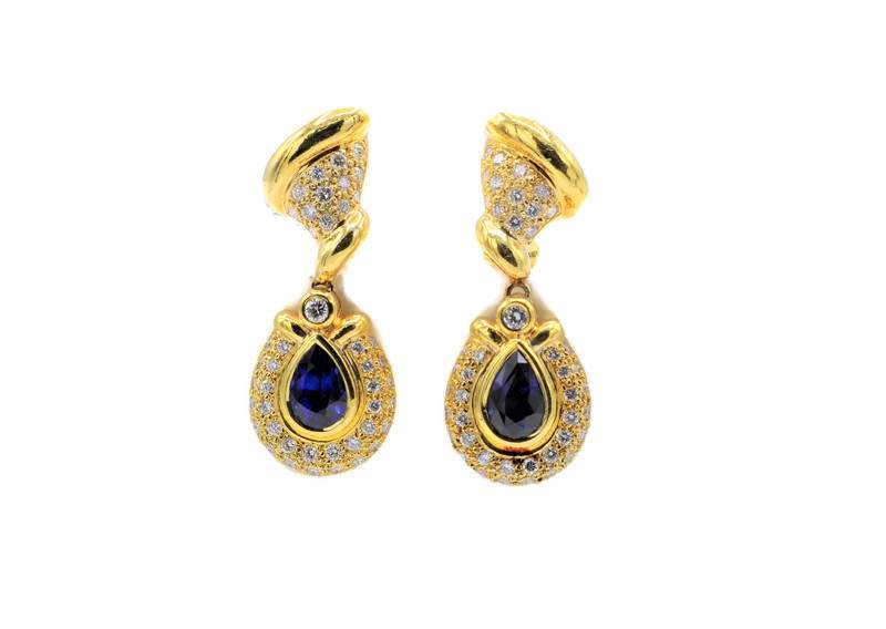 DIAMOND AND SAPPHIRE DROP EARRINGS