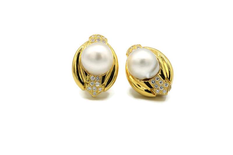 SOUTH SEA PEARL AND DIAMOND EARRINGS