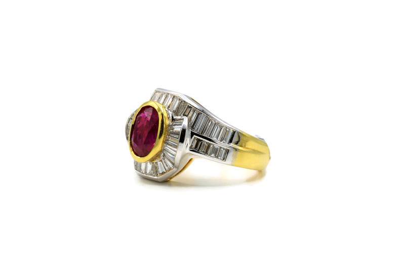 RUBY AND BAGUETTE DIAMOND RING