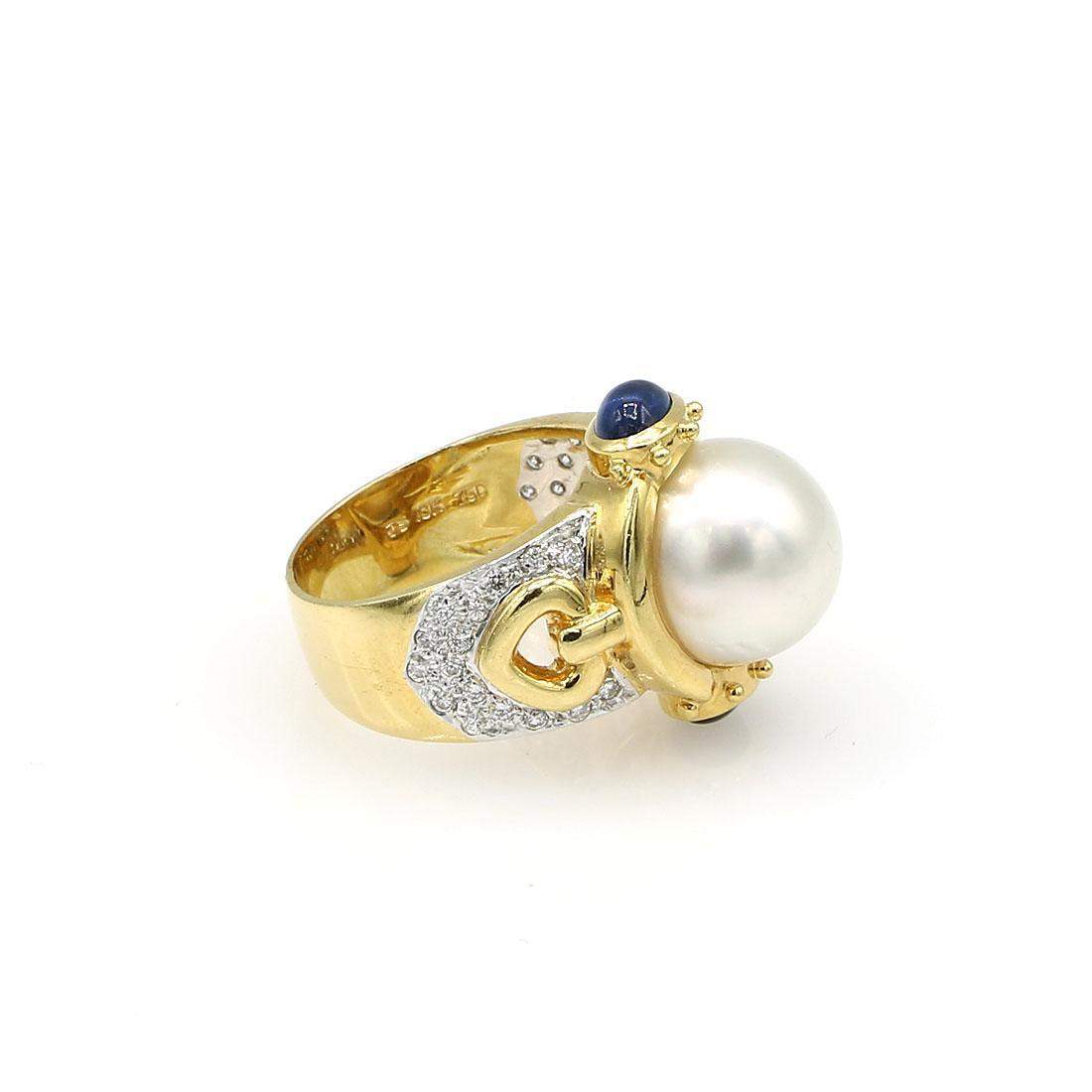 SAPPHIRE AND DIAMOND PEARL RING