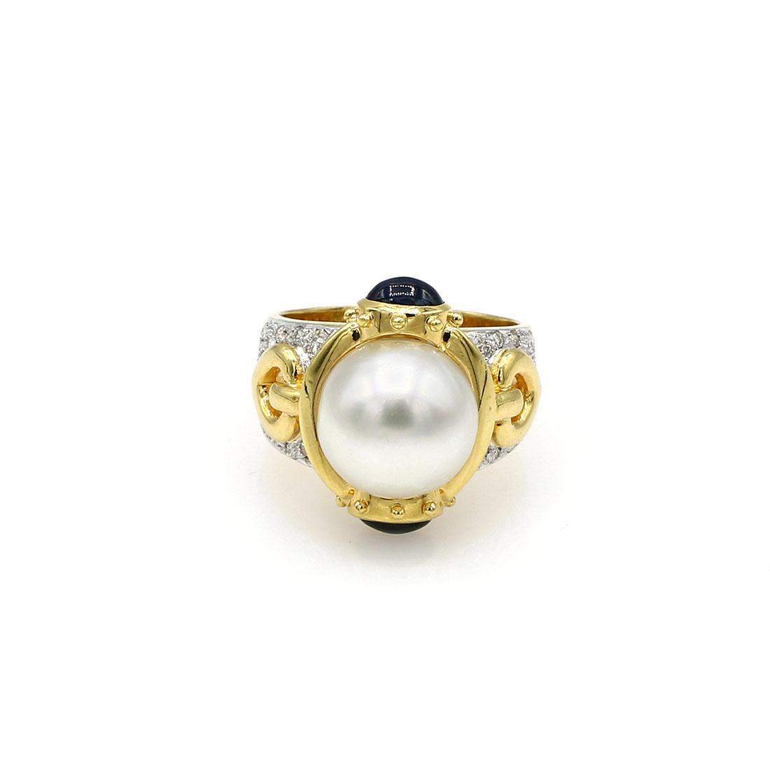 SAPPHIRE AND DIAMOND PEARL RING